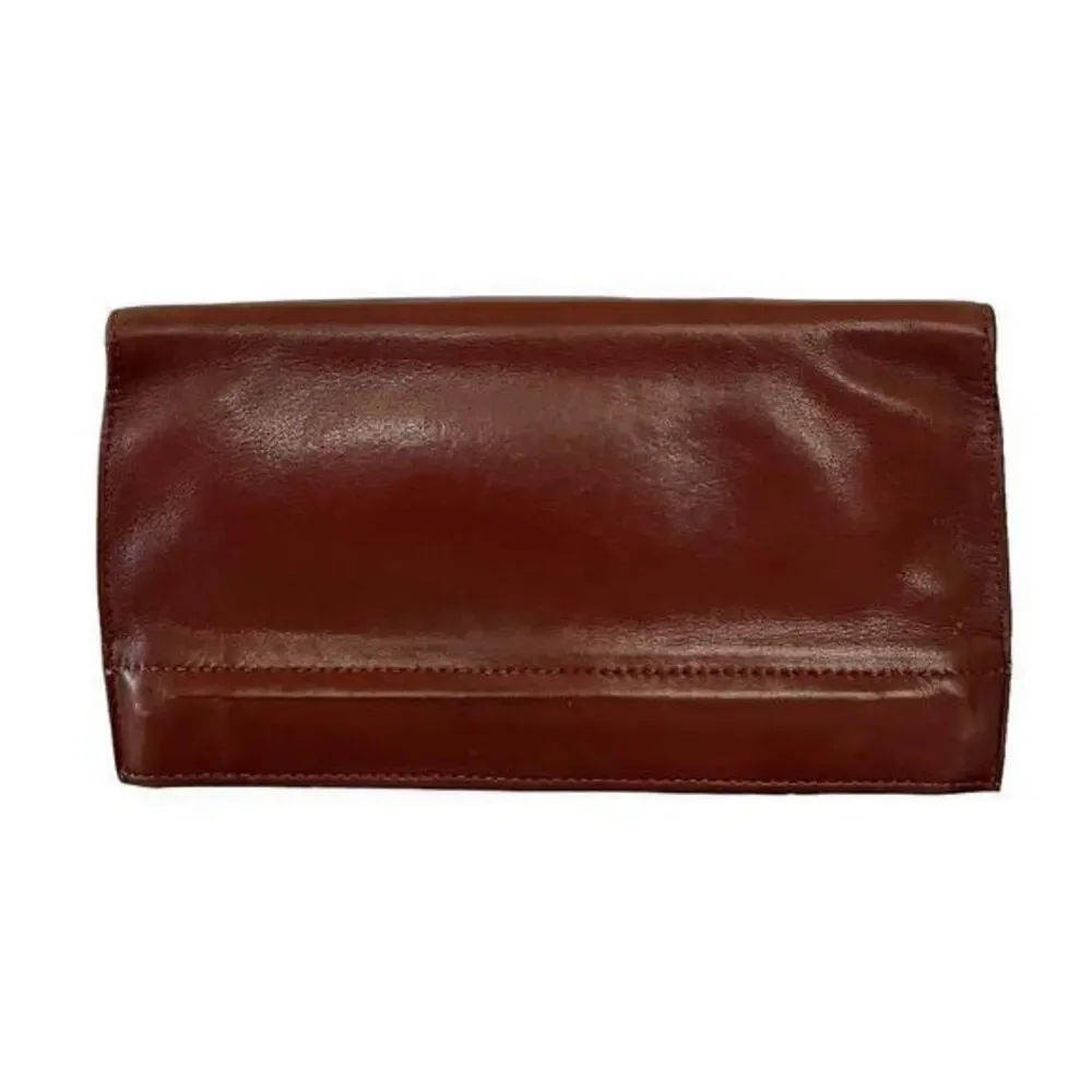Vintage Bosca Burgundy Full-Grain Leather Foldover Clutch Purse Wallet